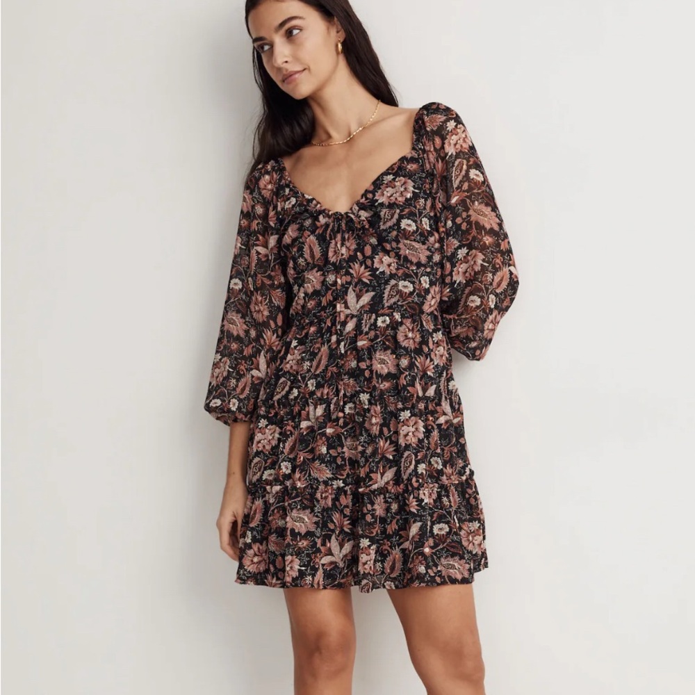 Madewell Floral Black and Pink Dress